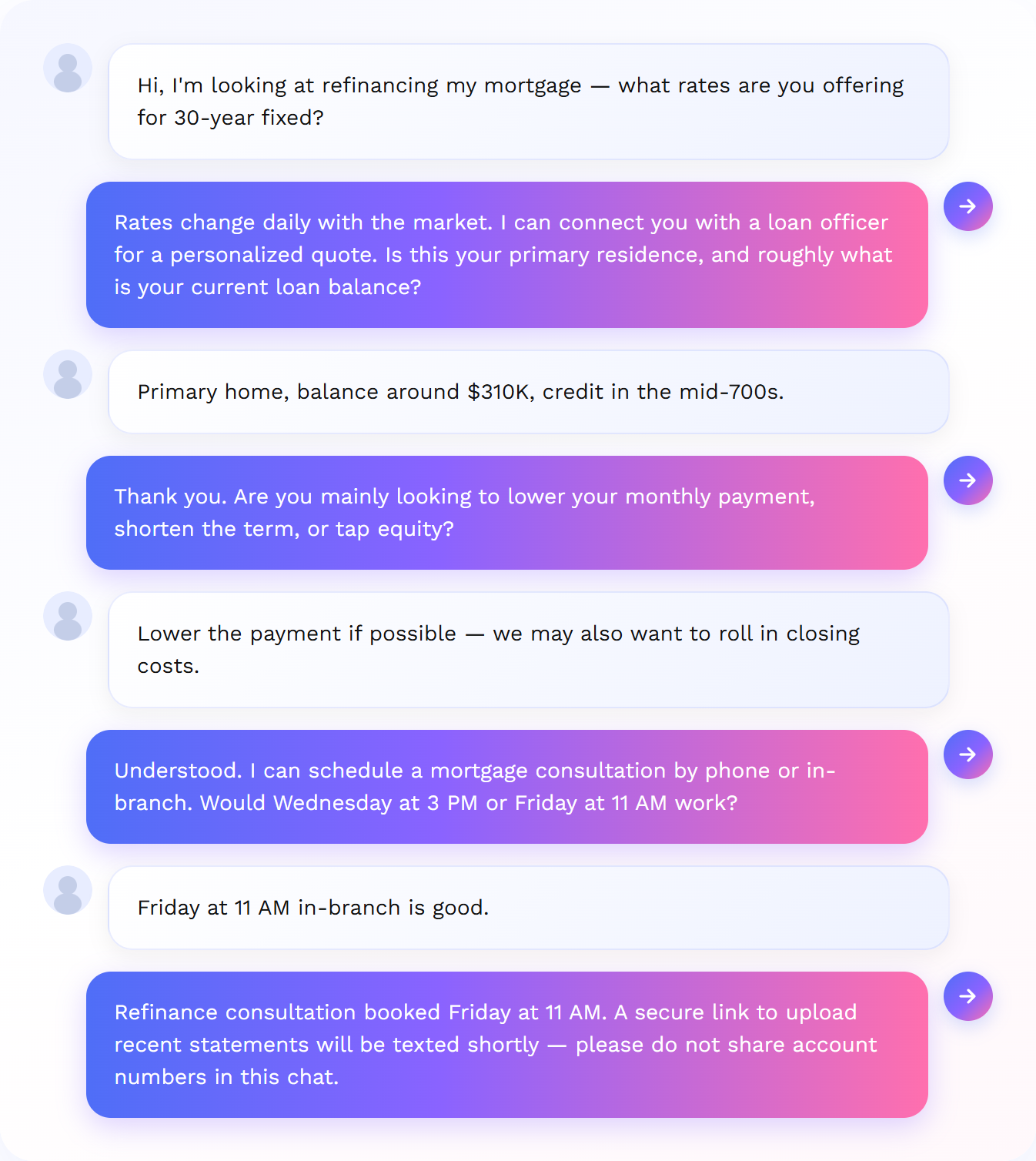 Lending call: AI qualifies a refinance inquiry and books a mortgage consultation