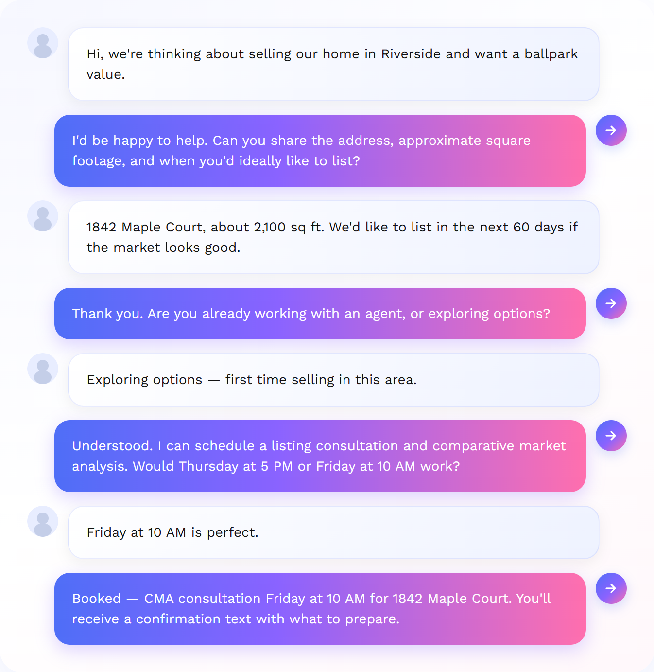 Seller lead call: AI schedules home valuation and listing consultation